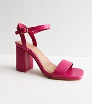 New Look Bright Pink Leather-Look 2 Part Block Heel Sandals